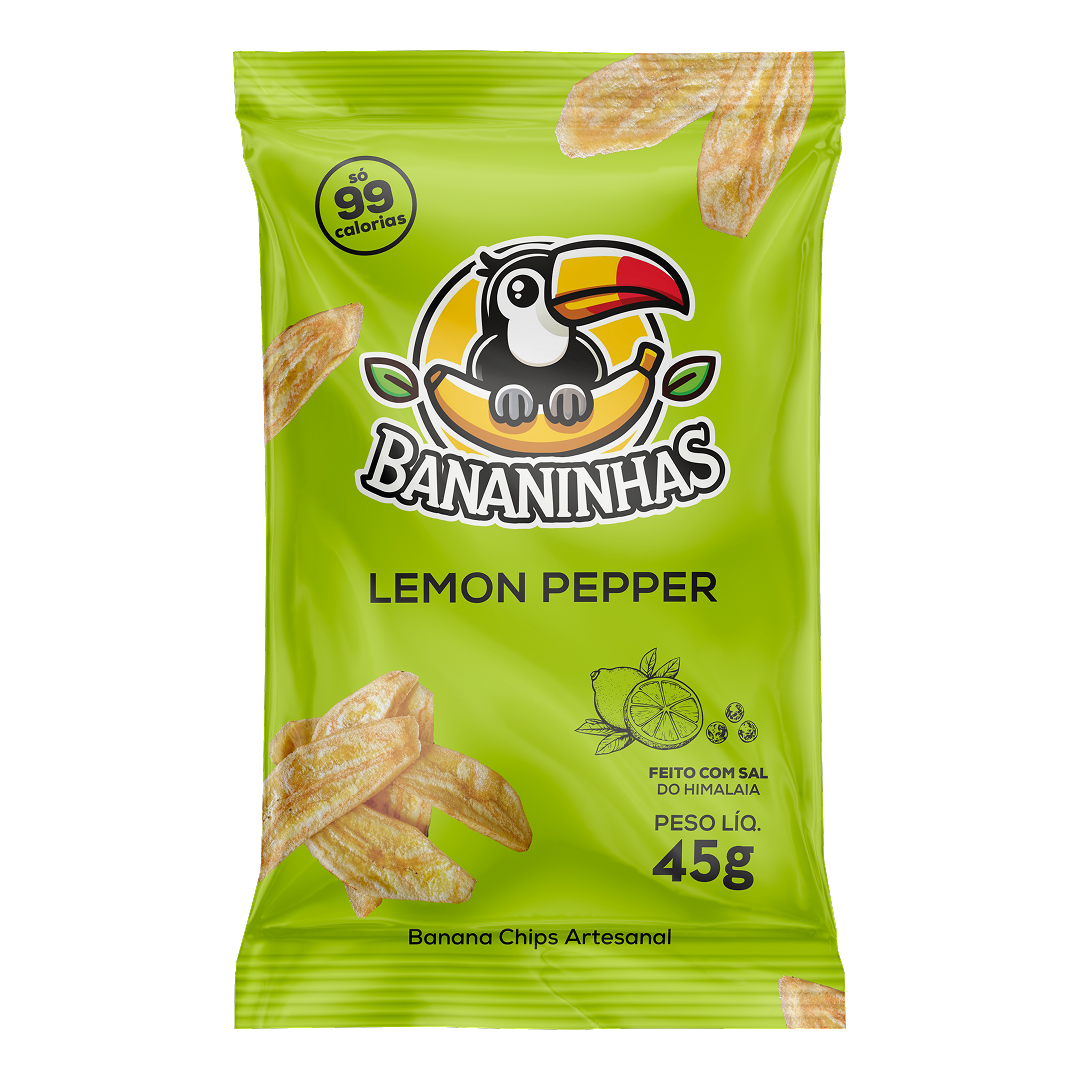 Bananinhas banana chips pack, Lemon Pepper flavour