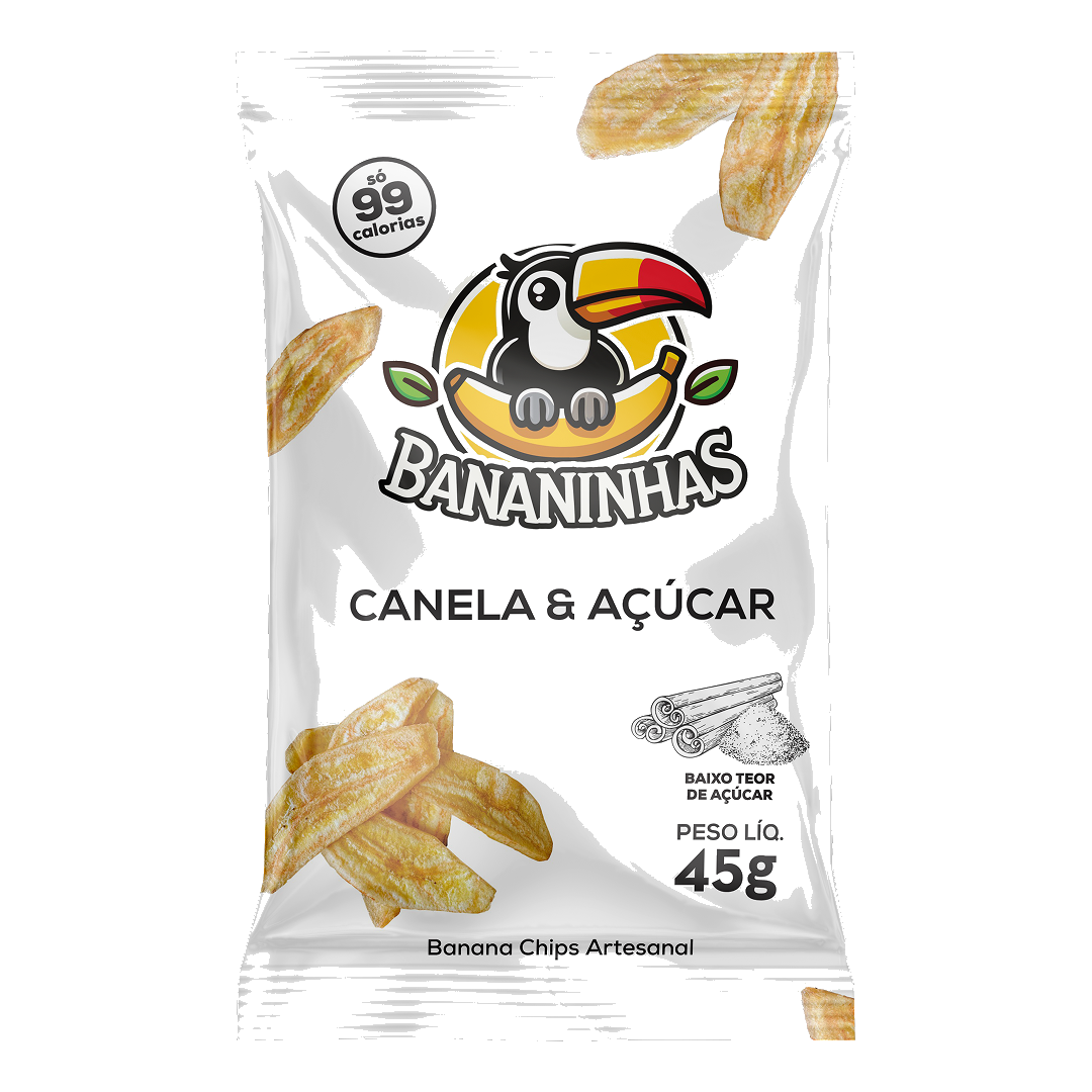 Bananinhas banana chips pack, Canela e Açúcar flavour